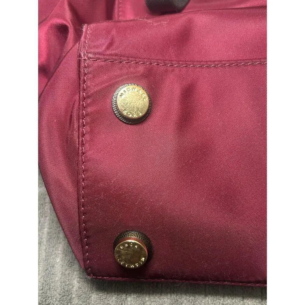 Michael Kors Kelsey Medium Nylon Tote Burgundy Gold Travel Shoulder Bag